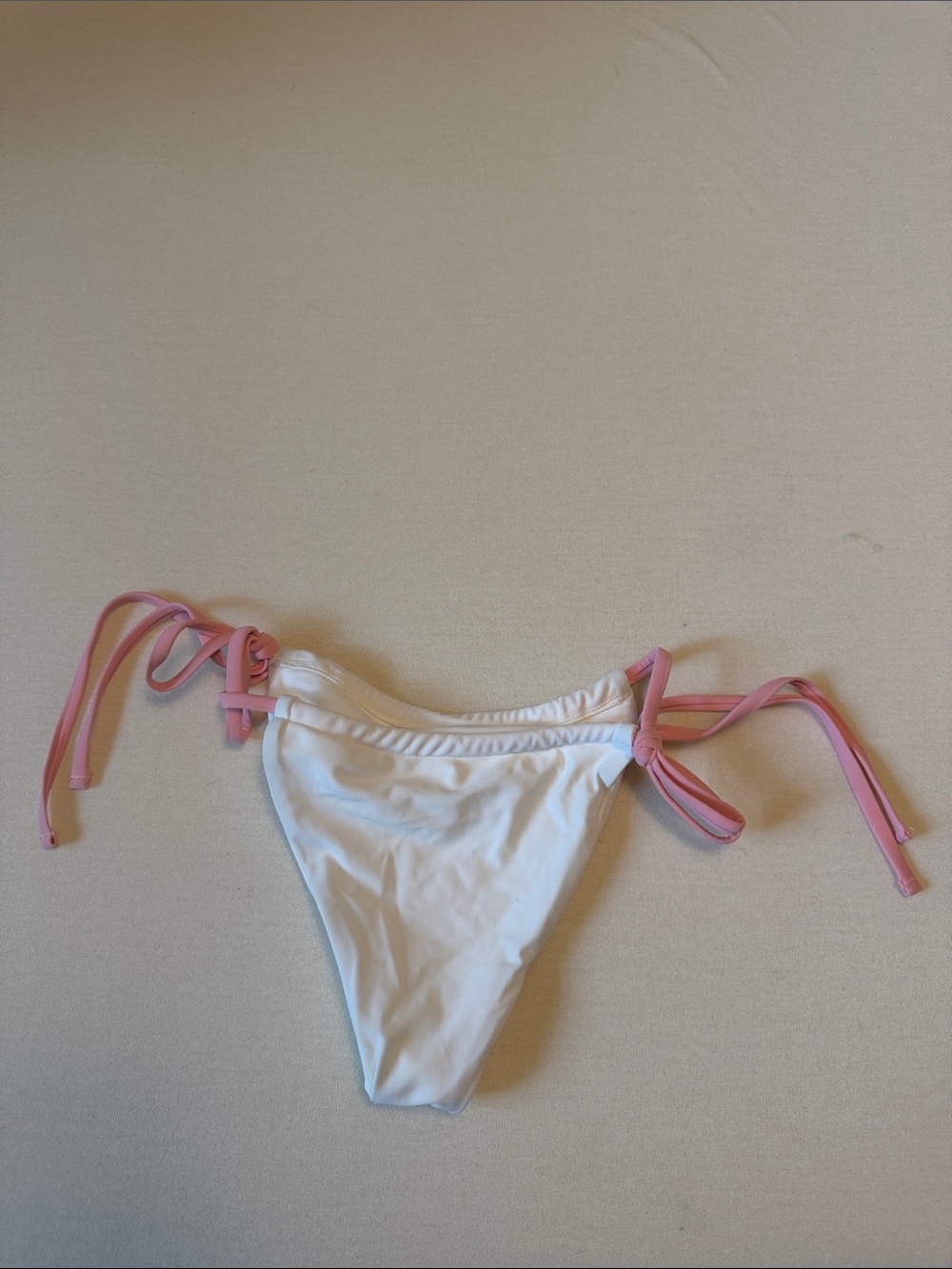 White Swim Shorts with Pink Tie Sides - Women's Beach Briefs